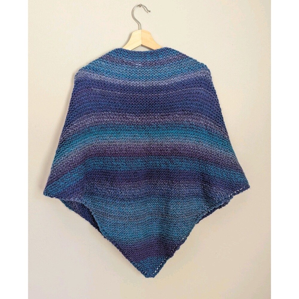 Handmade Crochet Knit Triangle Shawl Poncho Sweater Wrap OS Boho Purple Teal